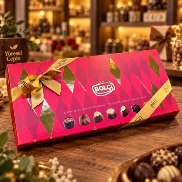 bolci-premium-pembe-kirmizi-cikolata-kutusu Bolçi Kırmızı Kutu Hediyelik Çikolata - Yöresel Cepte